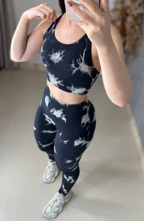 Conjunto TIE de legging canelado em V