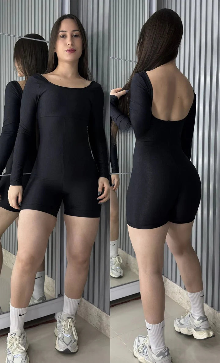 Macaquinho Shine manga longa poliamida aveludado