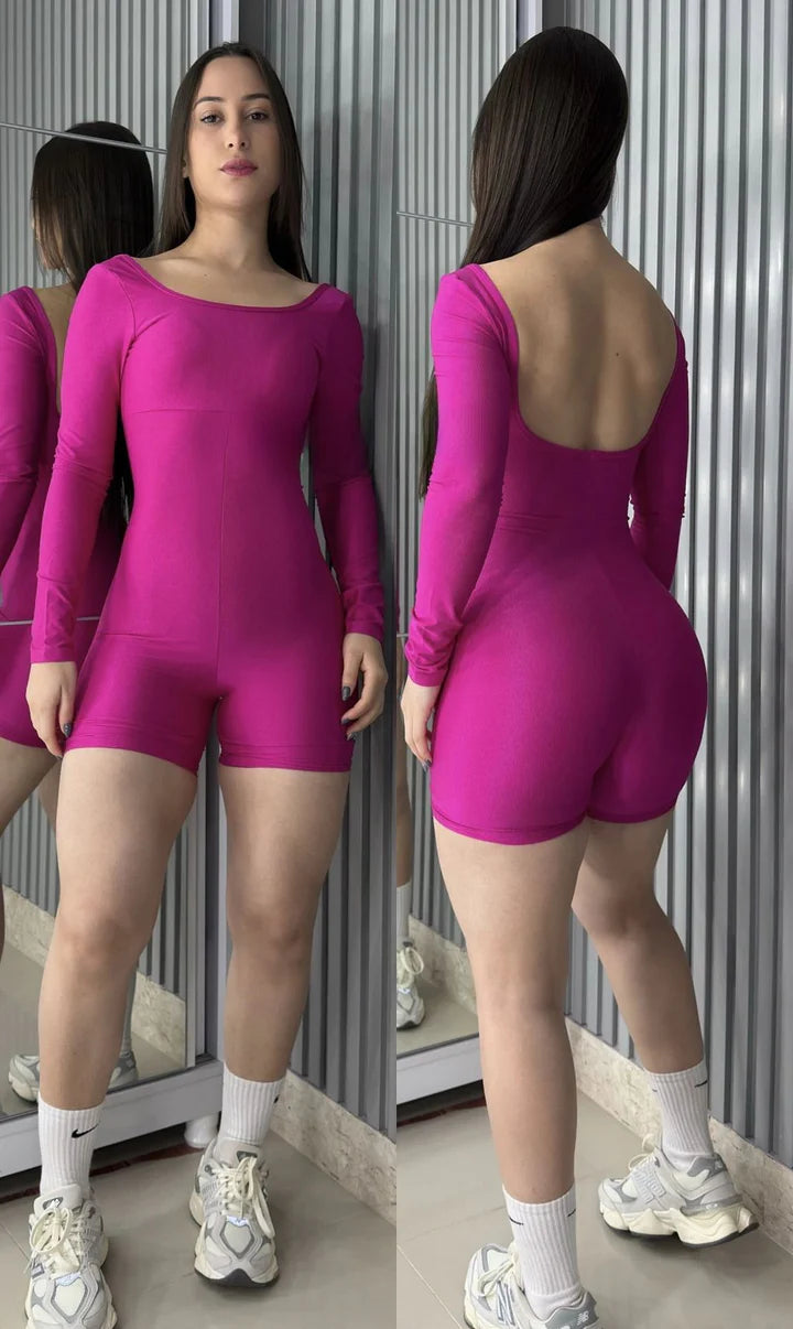 Macaquinho Shine manga longa poliamida aveludado